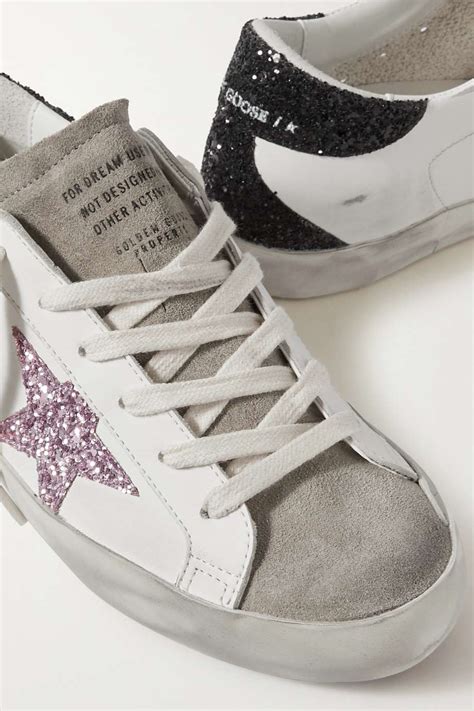 superstar distressed glittered leather sneakers